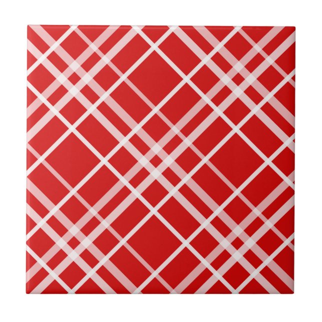 Red White Tartan Plaid Pattern Design  Ceramic Tile (Front)