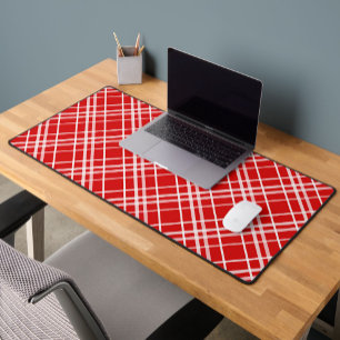 Red White Tartan Plaid Pattern Design  Desk Mat