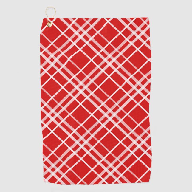 Red White Tartan Plaid Pattern Design  Golf Towel (Front)