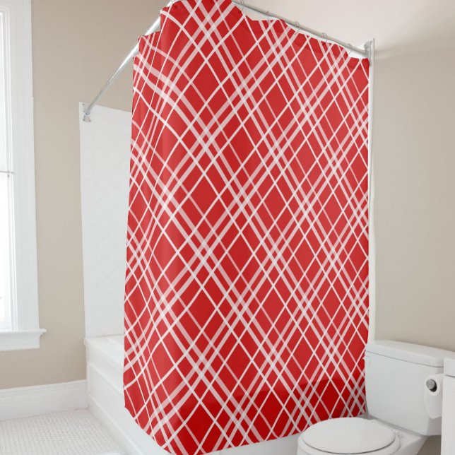 Red White Tartan Plaid Pattern Design  Shower Curtain (Creator Uploaded)