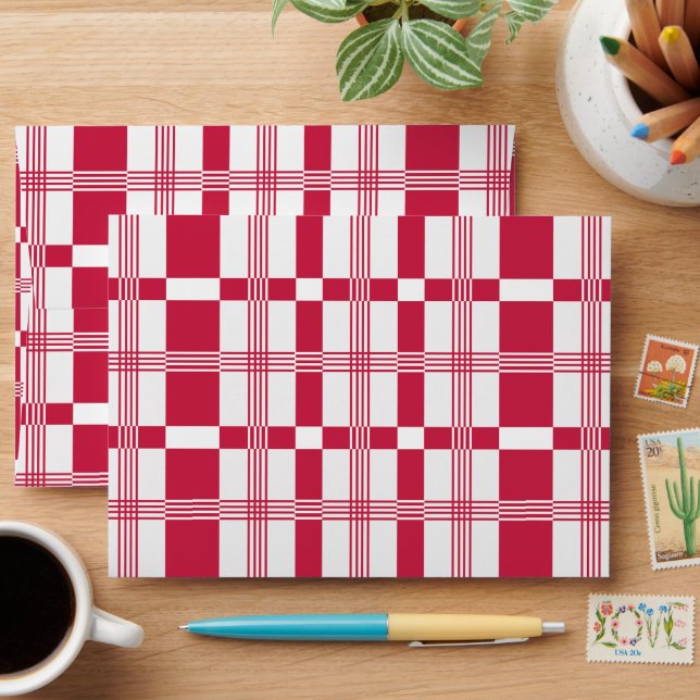 Red White Tartan Plaid Stripes Envelope (Desk)