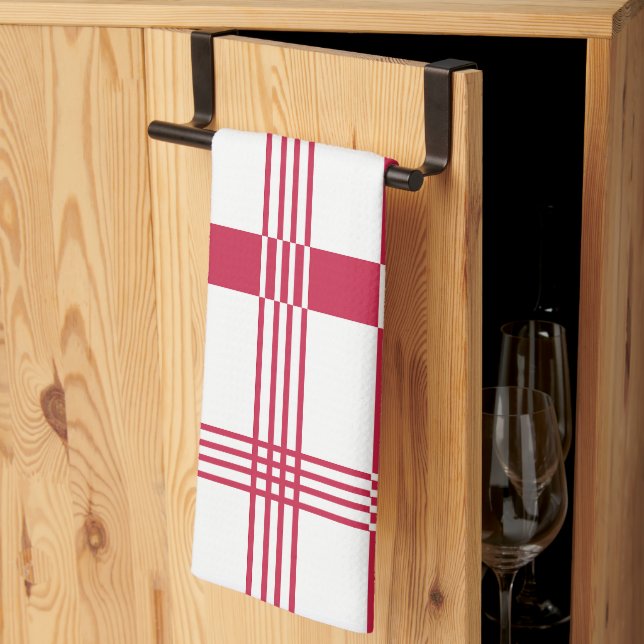 Red White Tartan Plaid Stripes Pattern Tea Towel (Thirds Fold)