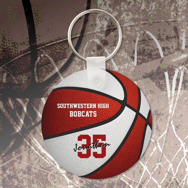 red white team colors boys girls basketball key ring (Creator Uploaded)