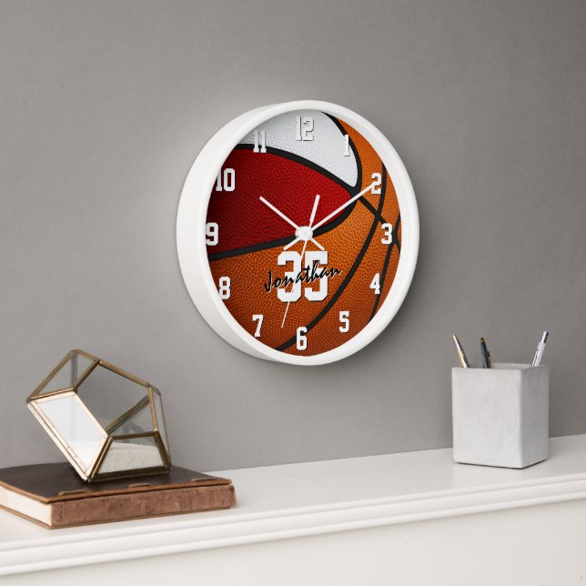 red white team colours basketball personalised clock (Office)