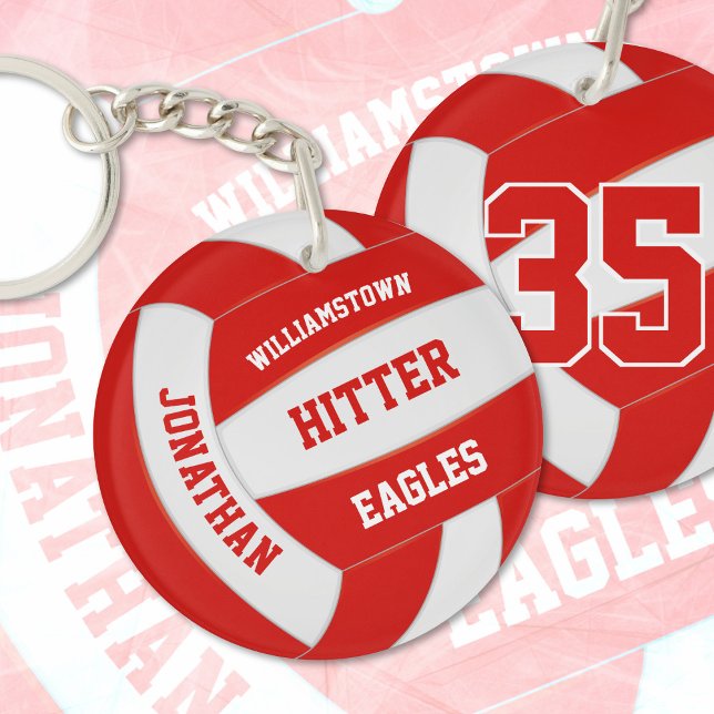 red white team colours personalised volleyball key ring (Creator Uploaded)