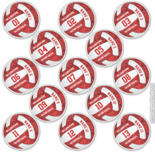 red white team colours volleyball 3 inch stickers