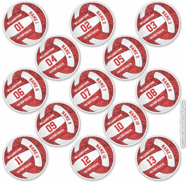red white team colours volleyball 3 inch stickers  (Front)