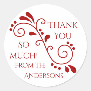 Red white thank you classic round sticker