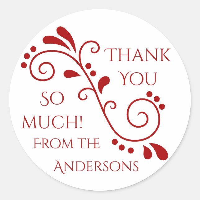 Red white thank you classic round sticker (Front)