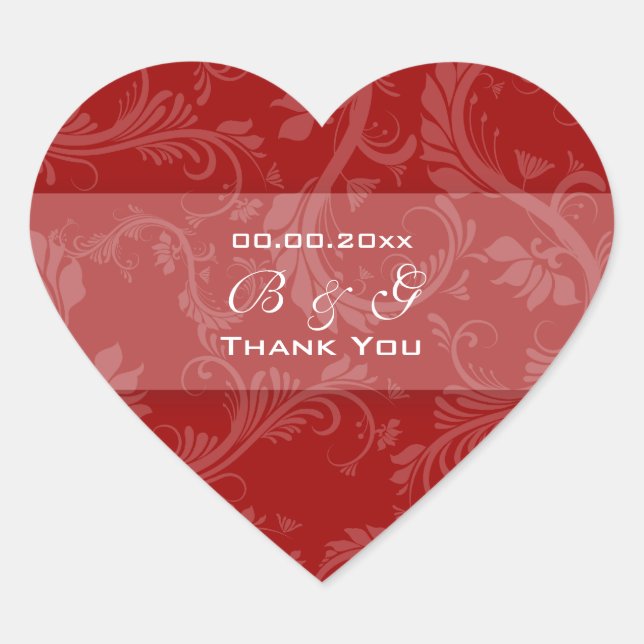 Red white "thank you" wedding heart sticker (Front)