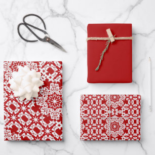 Red & White Tile Pattern Wrapping Paper Sheet