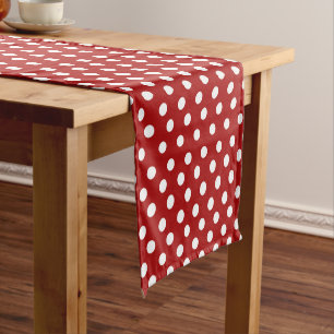 Red white tiled polka dot pattern short table runner