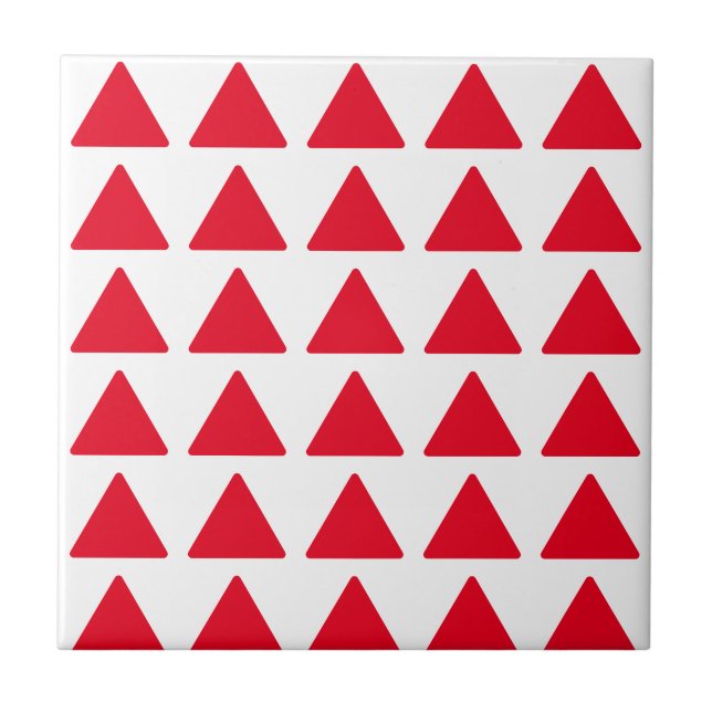 Red White Triangle Pattern Modern Artwork Ceramic Tile (Front)