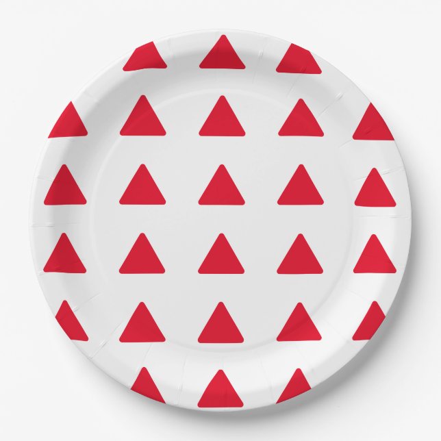 Red White Triangle Pattern Modern Artwork Paper Plate (Front)