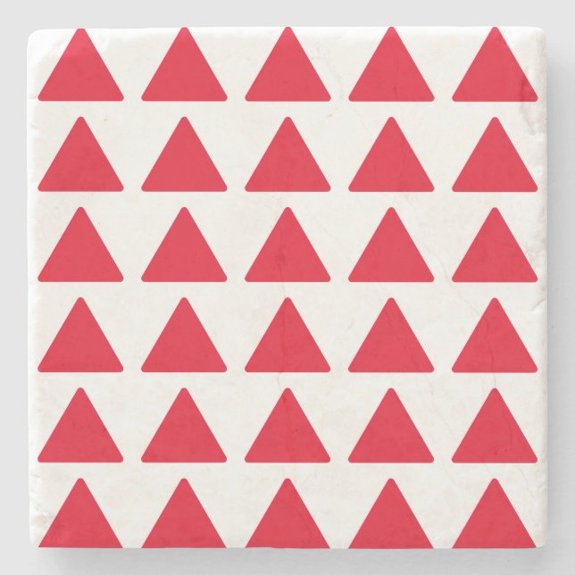 Red White Triangle Pattern Modern Artwork Stone Coaster (Front)