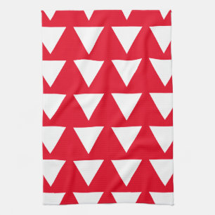 Red White Triangle Pattern Modern Artwork Tea Towel