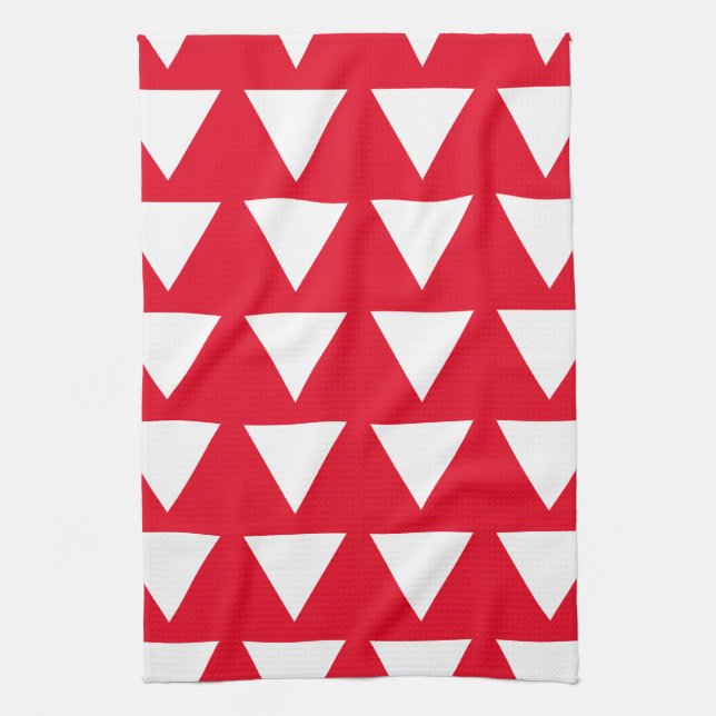 Red White Triangle Pattern Modern Artwork Tea Towel (Vertical)