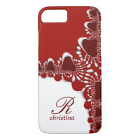 Red White Tribal Lace Fractals Monogram