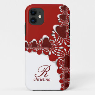 Red White Tribal Lace  Fractals Monogram iPhone 5 iPhone 11 Case
