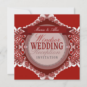 Red+White Tribal Lace Wedding Invitation