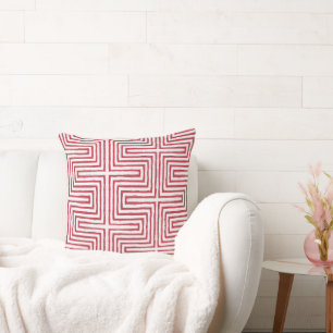 red white Tribal Maze Mud Cloth Pattern African Cushion