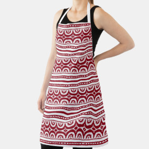 Red White Tribal Pattern African Apron