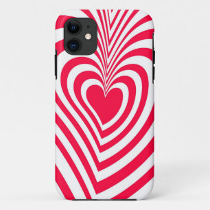 Red White Trippy Hypnotic Heart Love Pattern iPhone 11 Case