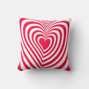 Red White Trippy Hypnotic Heart Love Pattern Cushion