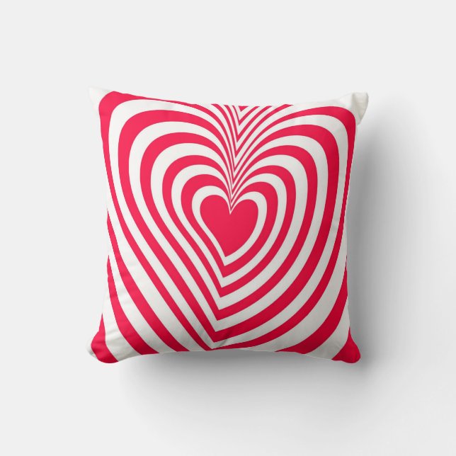 Red White Trippy Hypnotic Heart Love Pattern Cushion (Front)