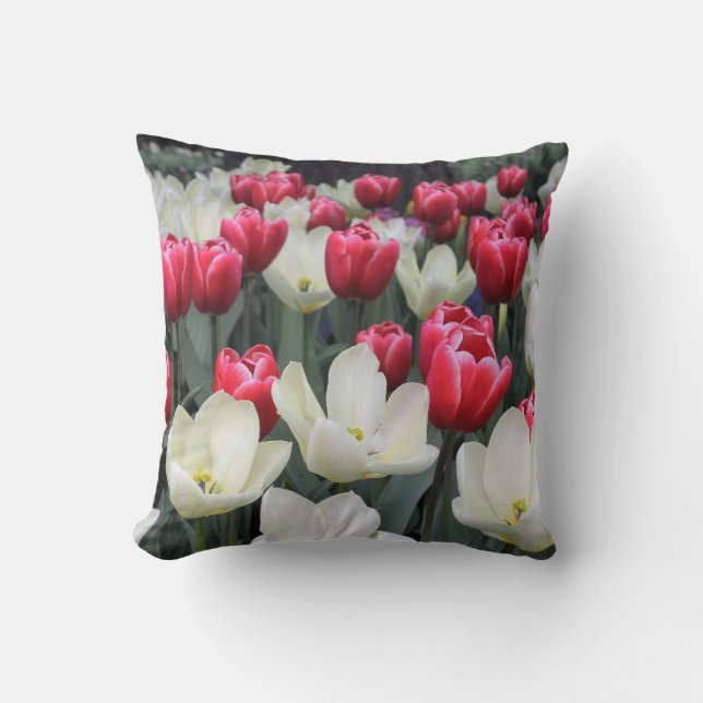 Red & White Tulips Throw Pillow (Front)