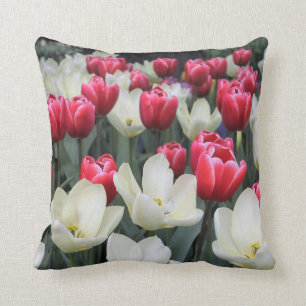 Red & White Tulips Throw Pillow