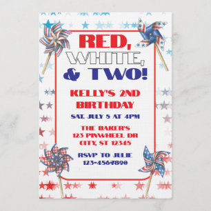Red, White, & Two, 2nd Birthday Invitation