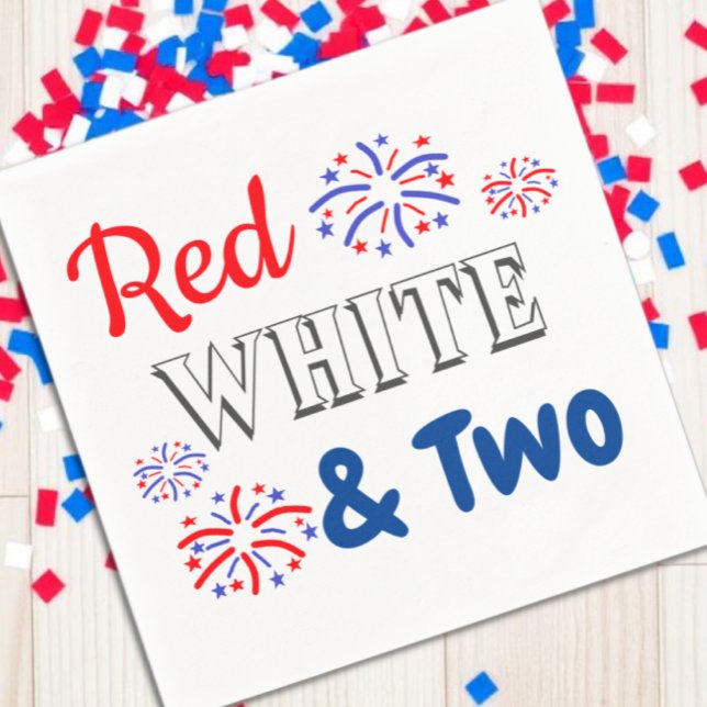Red White & Two 2nd Birthday Napkin (Creator Uploaded)