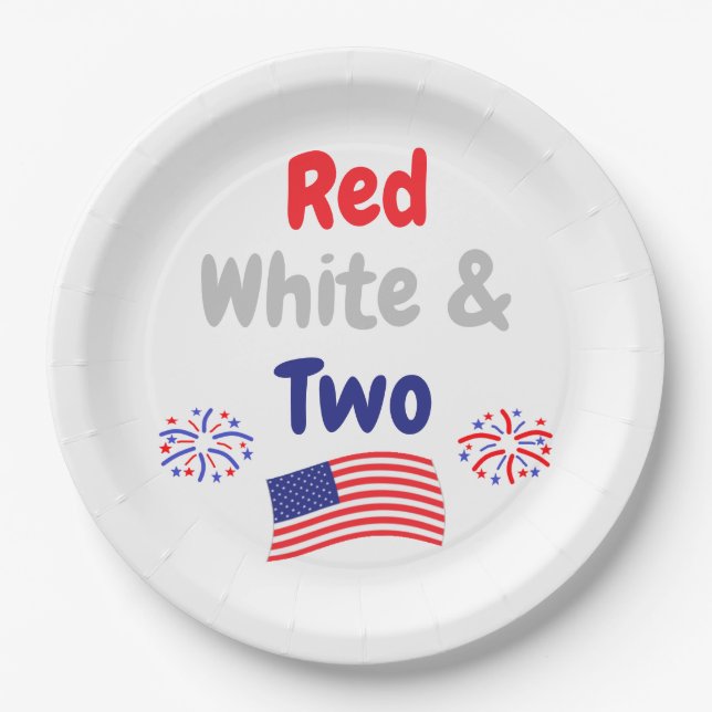Red, White & Two 2nd Birthday Paper Plate (Front)