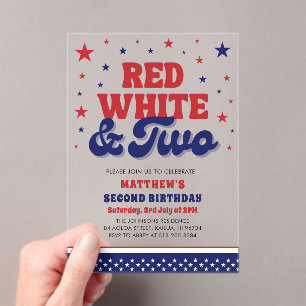 Red, White & Two 4th July 2nd Birthday Party Acrylic Invitations