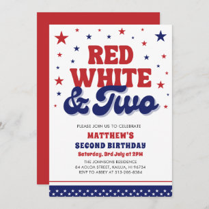 Red, White & Two 4th July 2nd Birthday Party Invitation