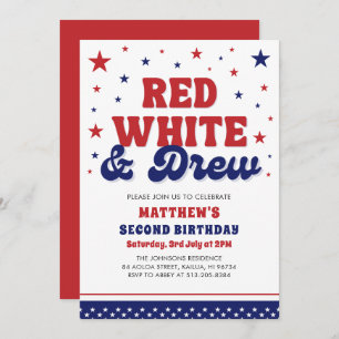 Red, White & Two 4th July 2nd Birthday Party Invitation