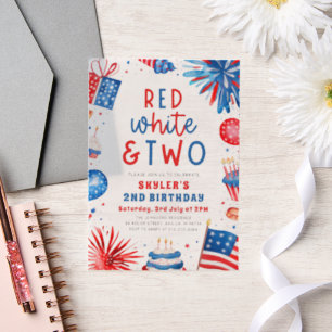 Red, White & Two 4th July 2nd Birthday Party Vellum Invitations