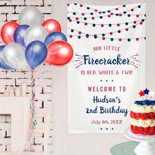 Red, White & Two! 4th Of July 2nd Birthday Banner