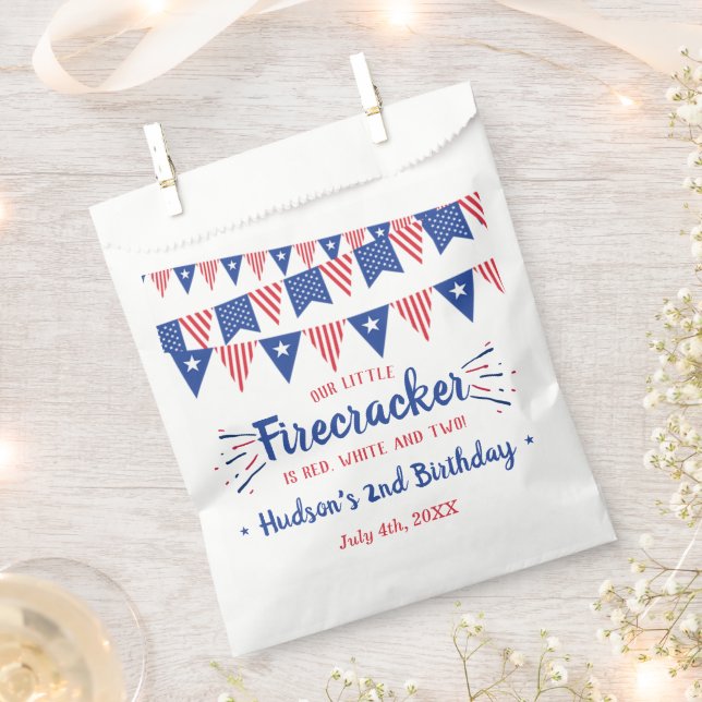 Red, White & Two! 4th Of July 2nd Birthday Favour Bag (Clipped)