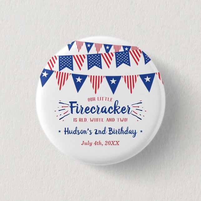 Red, White & Two! 4th Of July 2nd Birthday Party 3 Cm Round Badge (Front)