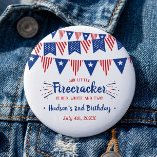 Red, White & Two! 4th Of July 2nd Birthday Party 3 Cm Round Badge