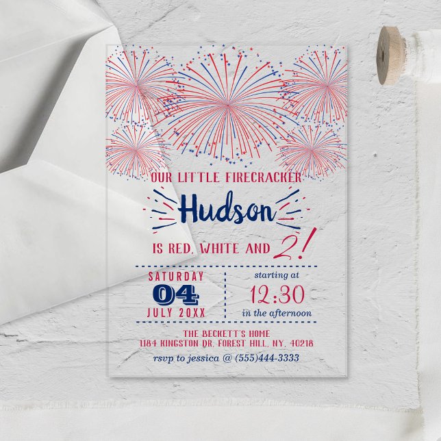 Red, White & Two! 4th Of July 2nd Birthday Party Acrylic Invitations (Creator Uploaded)