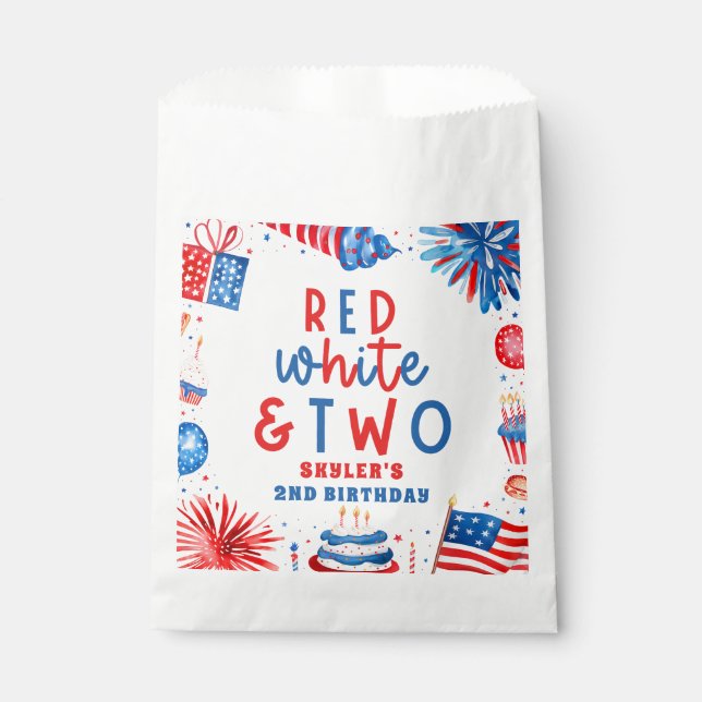Red, White & Two 4th of July 2nd Birthday Party Favour Bag (Front)