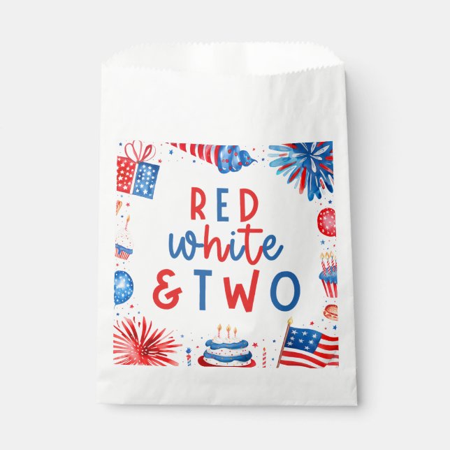 Red, White & Two 4th of July 2nd Birthday Party Favour Bag (Front)