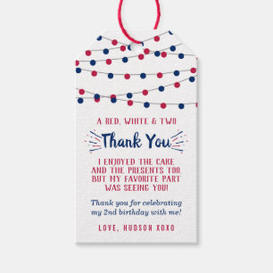 Red, White & Two! 4th Of July 2nd Birthday Party Gift Tags