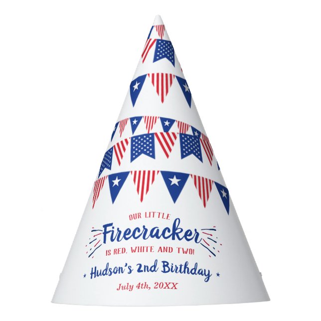 Red, White & Two! 4th Of July 2nd Birthday Party Hat (Front)