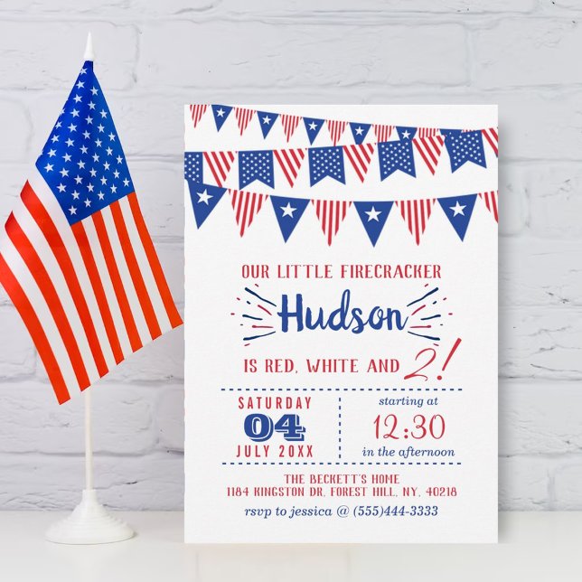 Red, White & Two! 4th Of July 2nd Birthday Party Invitation (Creator Uploaded)