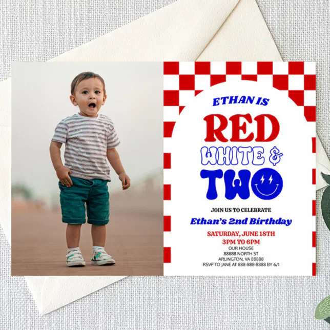 Red White & Two 4th of July 2nd Birthday Party Invitation | Zazzle