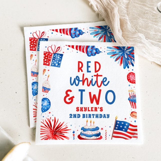 Red White & Two 4th of July 2nd Birthday Party Napkin (Creator Uploaded)